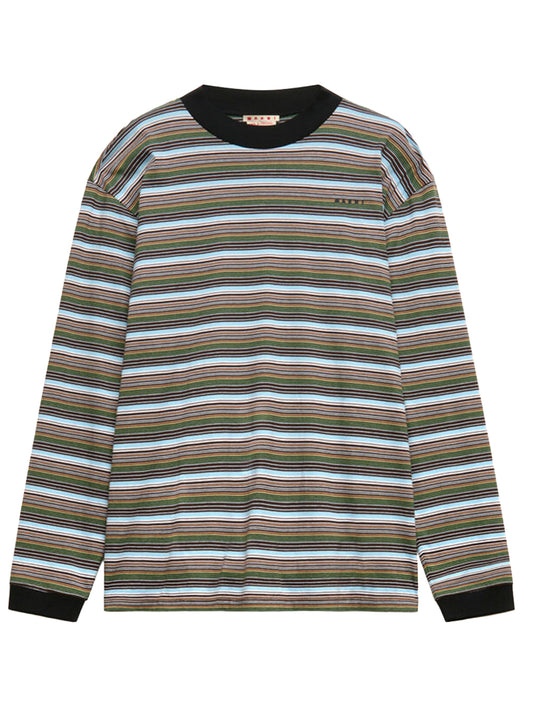 Multicolor striped cotton long-sleeved T-shirt
