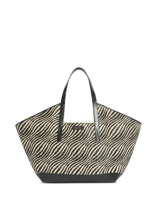 MARNI-Waves tote bag in black raffia-effect fabric-