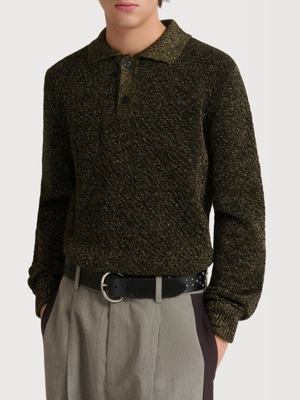 MARNI-wool polo shirt with lurex details-