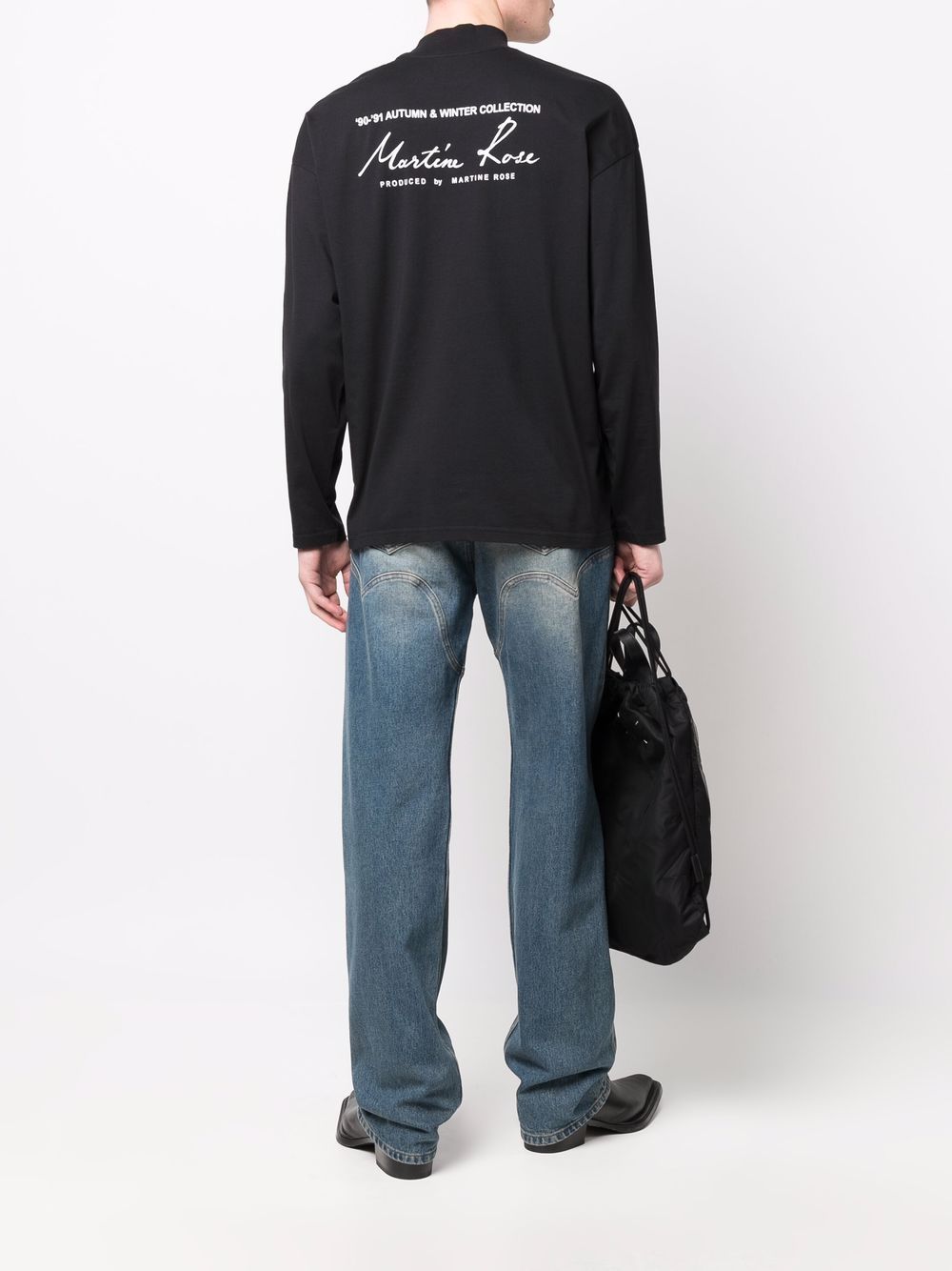 MARTINE ROSE-FUNNEL NECK T-SHIRT-CMR605 BLACK