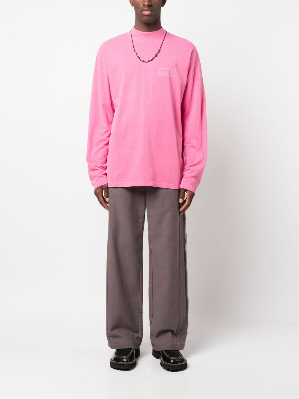 MARTINE ROSE-FUNNEL NECK T-SHIRT-CMRAW23605 PINK