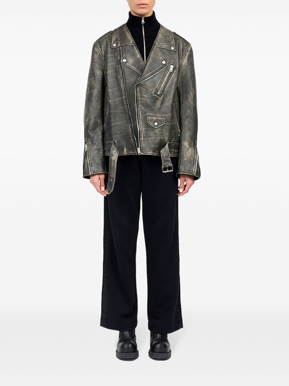 MM6 Maison Margiela-FADED LEATHER BIKER JACKET-