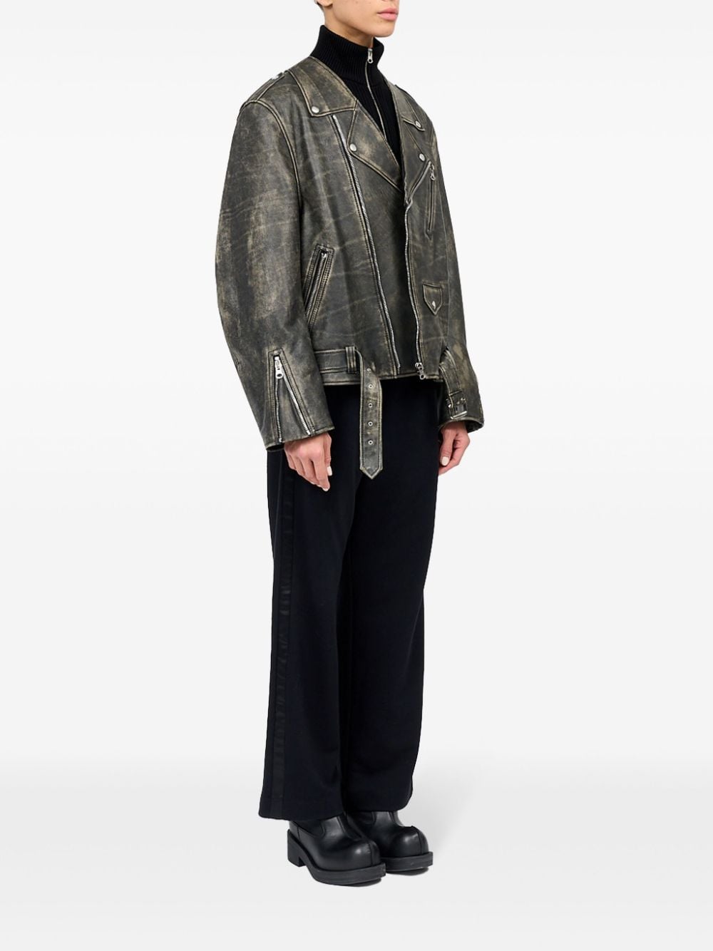 MM6 Maison Margiela-FADED LEATHER BIKER JACKET-