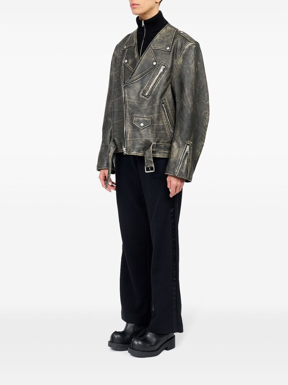 MM6 Maison Margiela-FADED LEATHER BIKER JACKET-