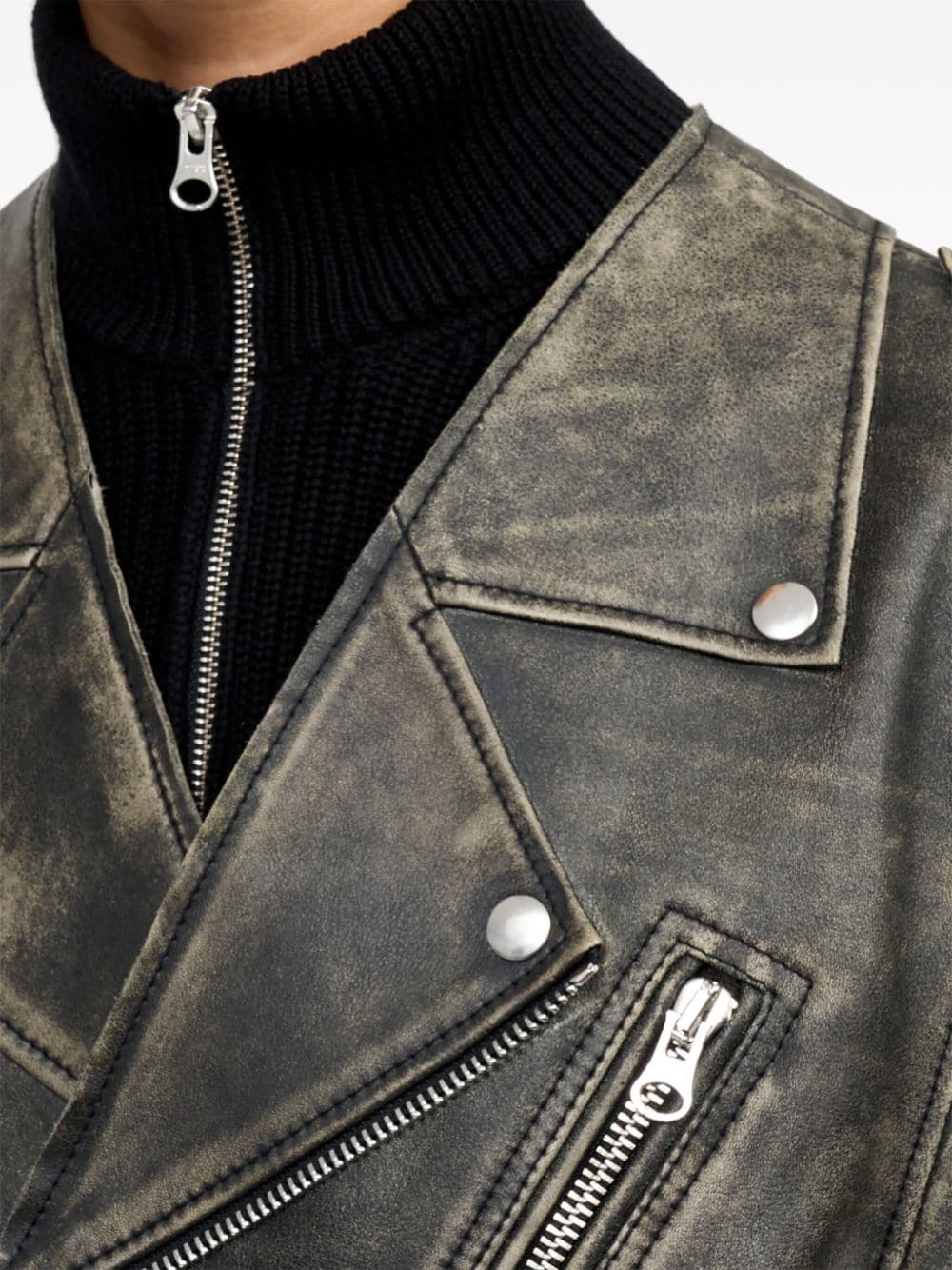 MM6 Maison Margiela-FADED LEATHER BIKER JACKET-