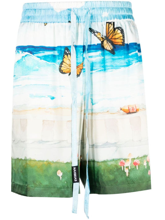 NAHMIAS-Butterfly Beach Silk Shorts-SS23W24ST1460 BLUE MULTI