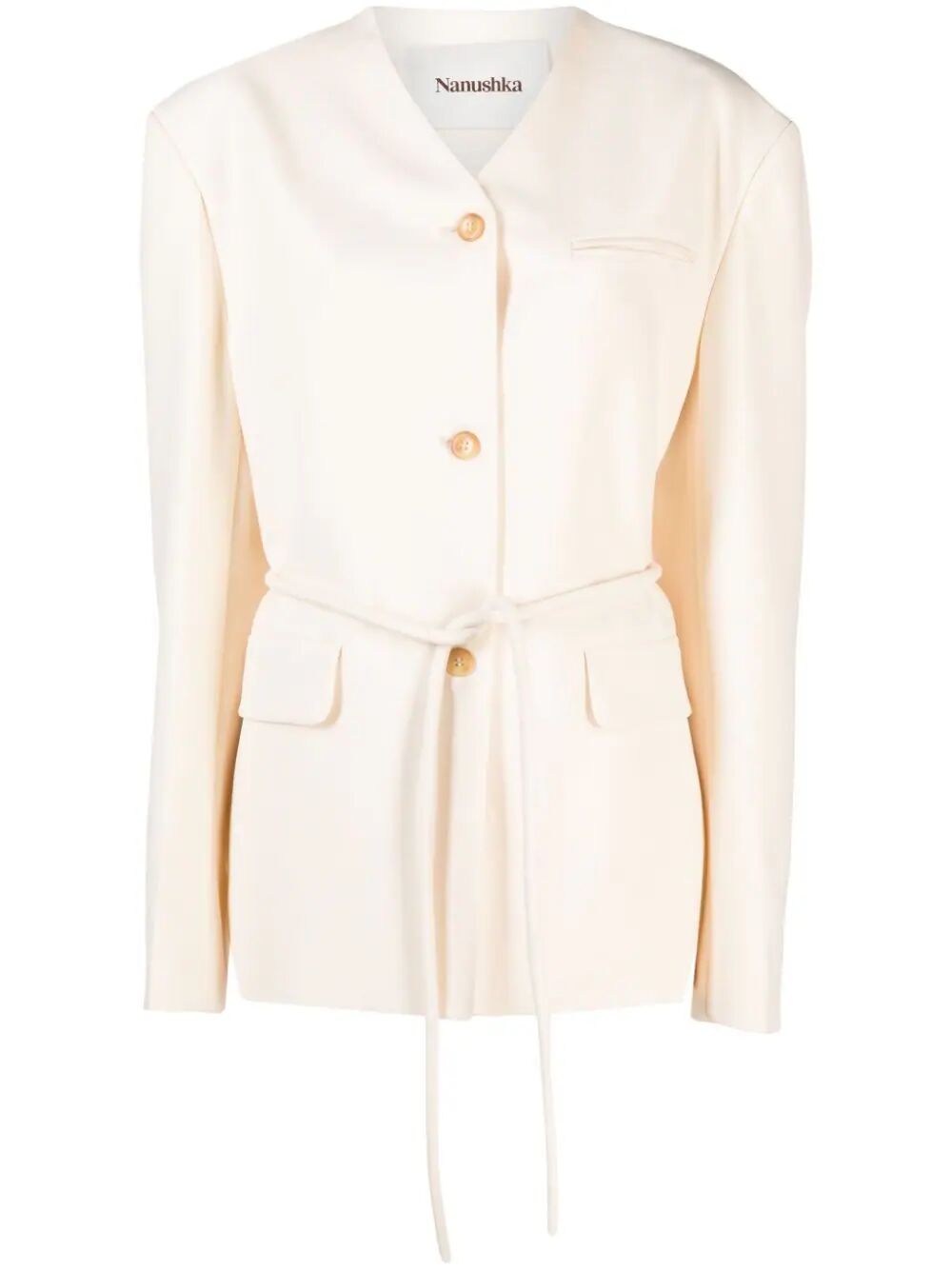 NANUSHKA-FEM BELTED BLAZER-NW24RSJK00471 CREME