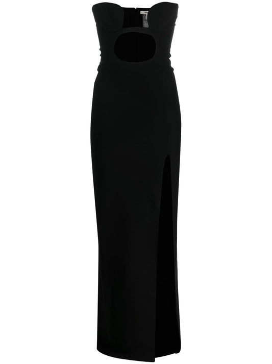 NENSI DOJAKA-LONG FITTED DRESS WITH VOLUTE PADDED BRA-NDSS23DR115 BLACK