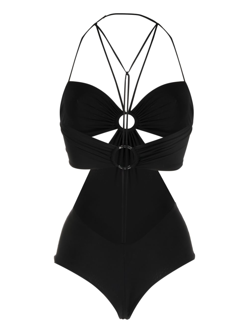 NENSI DOJAKA-ONE-PIECE DRAPED SWIMSUIT WITH METAL RING-NDSS23SWIM001 BLACK