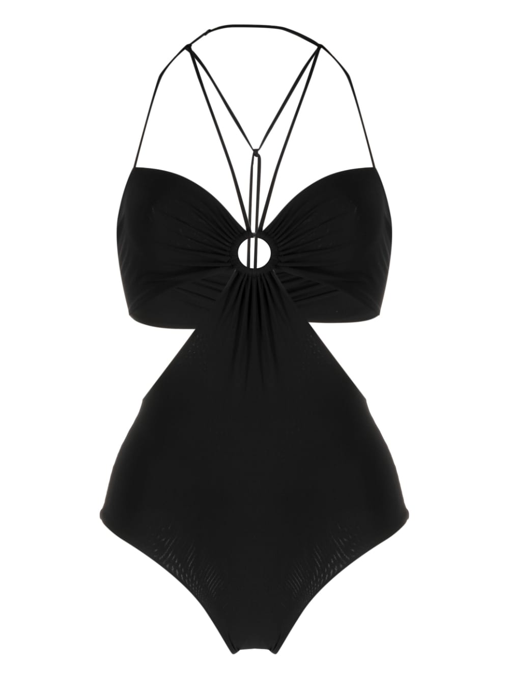 NENSI DOJAKA-ONE-PIECE DRAPED SWIMSUIT WITH METAL RING-NDSS23SWIM001 BLACK