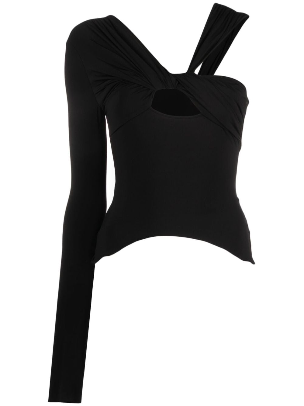 NENSI DOJAKA-ONE SHOULDER ASYMMETRICAL DRAPED TOP-NDSS23TOP040 BLACK