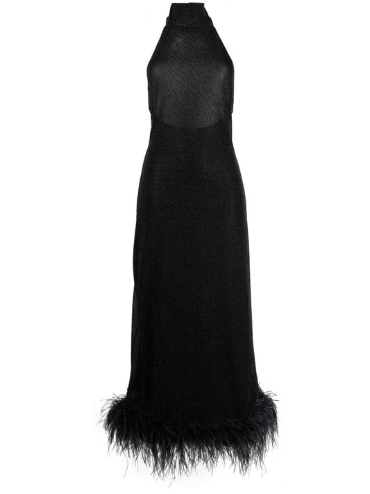 OSEREE SWIMWEAR-LUMIERE PLUMAGE TURTLENECK DRESS-LOS249 BLACK