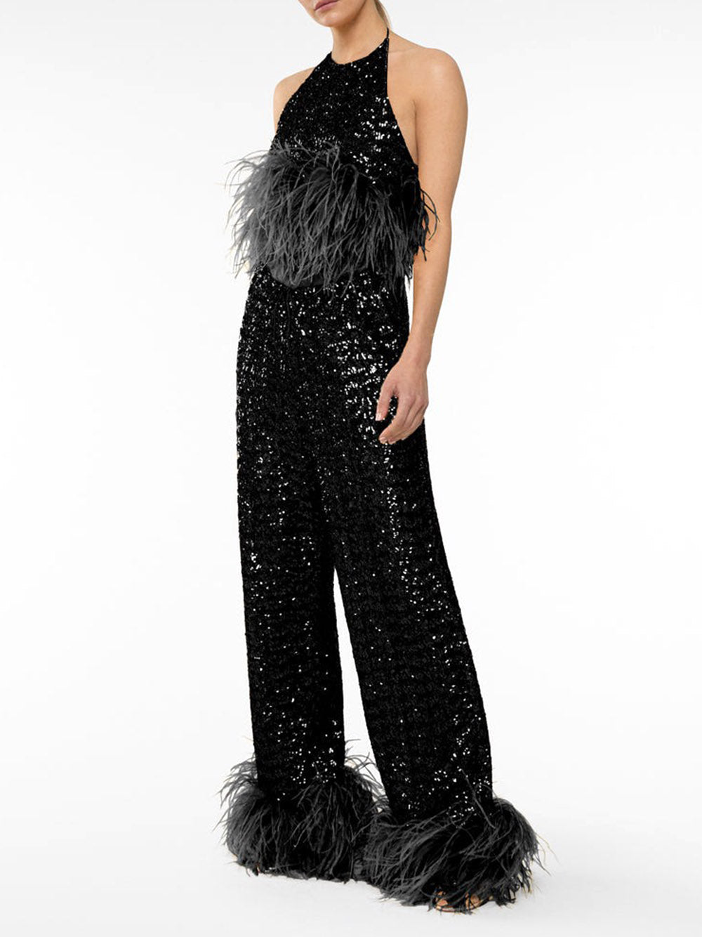 OSEREE SWIMWEAR-PAILLETTES PLUMAGE LONG PANTS-