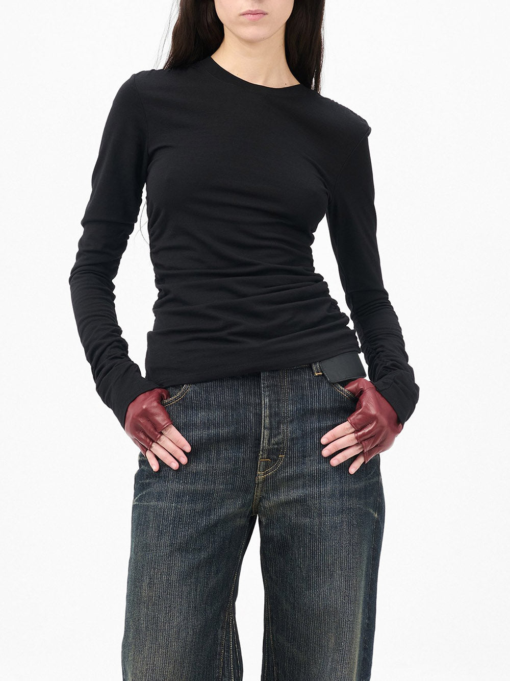 OUR LEGACY-STRAIN SLIM LONGSLEEVE-W4256SIB INTELLECTUAL BLACK WOOL