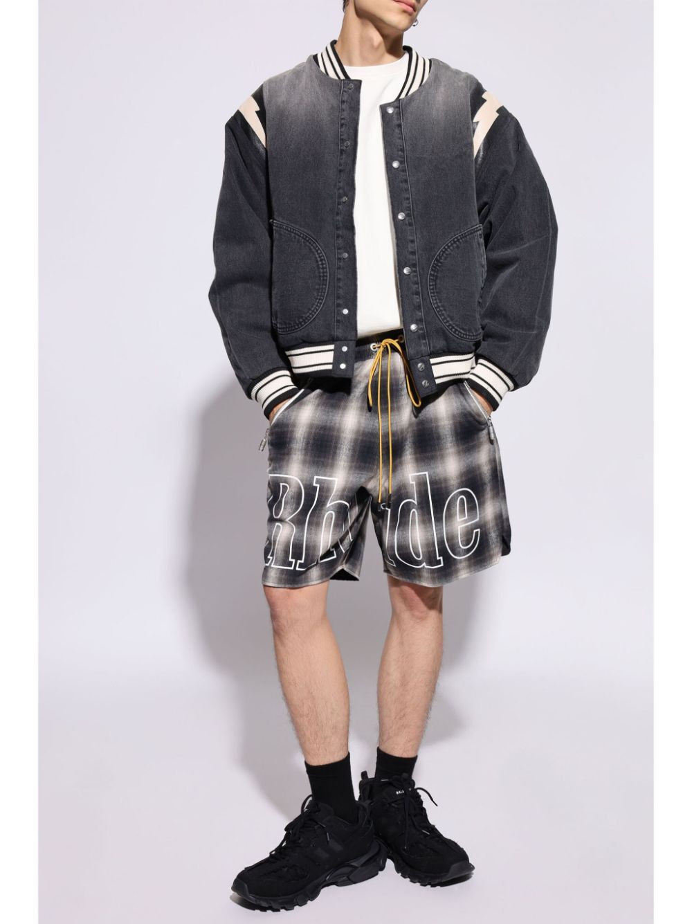 RHUDE-PLAID LOGO SHORT-