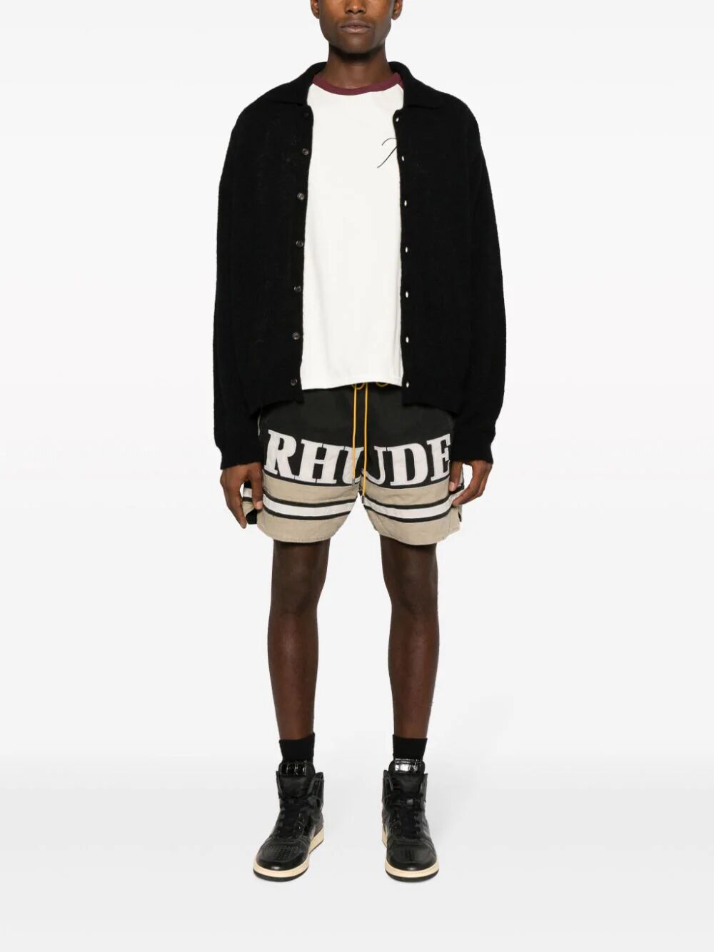 RHUDE-RHUDE EMBROIDERED LOGO SHORT-RHPF23SH04167679 BLACK/KHAKI 1679