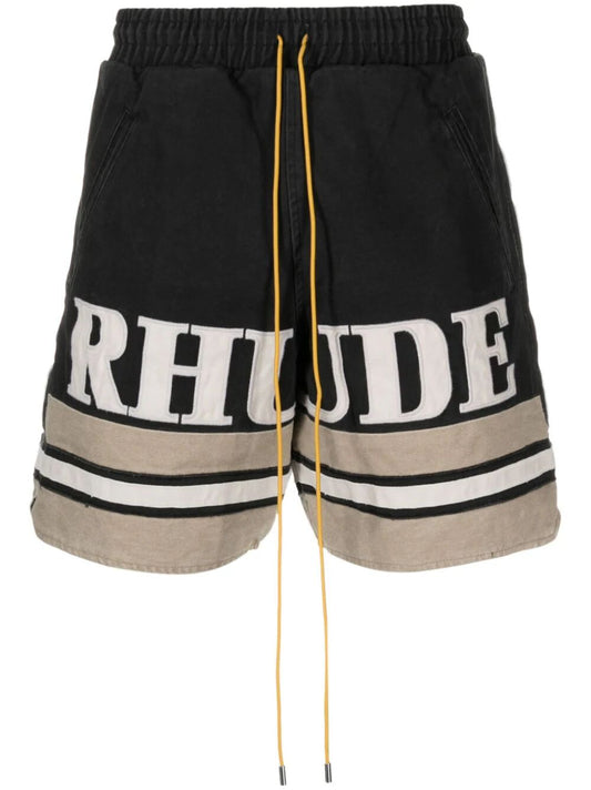 RHUDE-RHUDE EMBROIDERED LOGO SHORT-RHPF23SH04167679 BLACK/KHAKI 1679