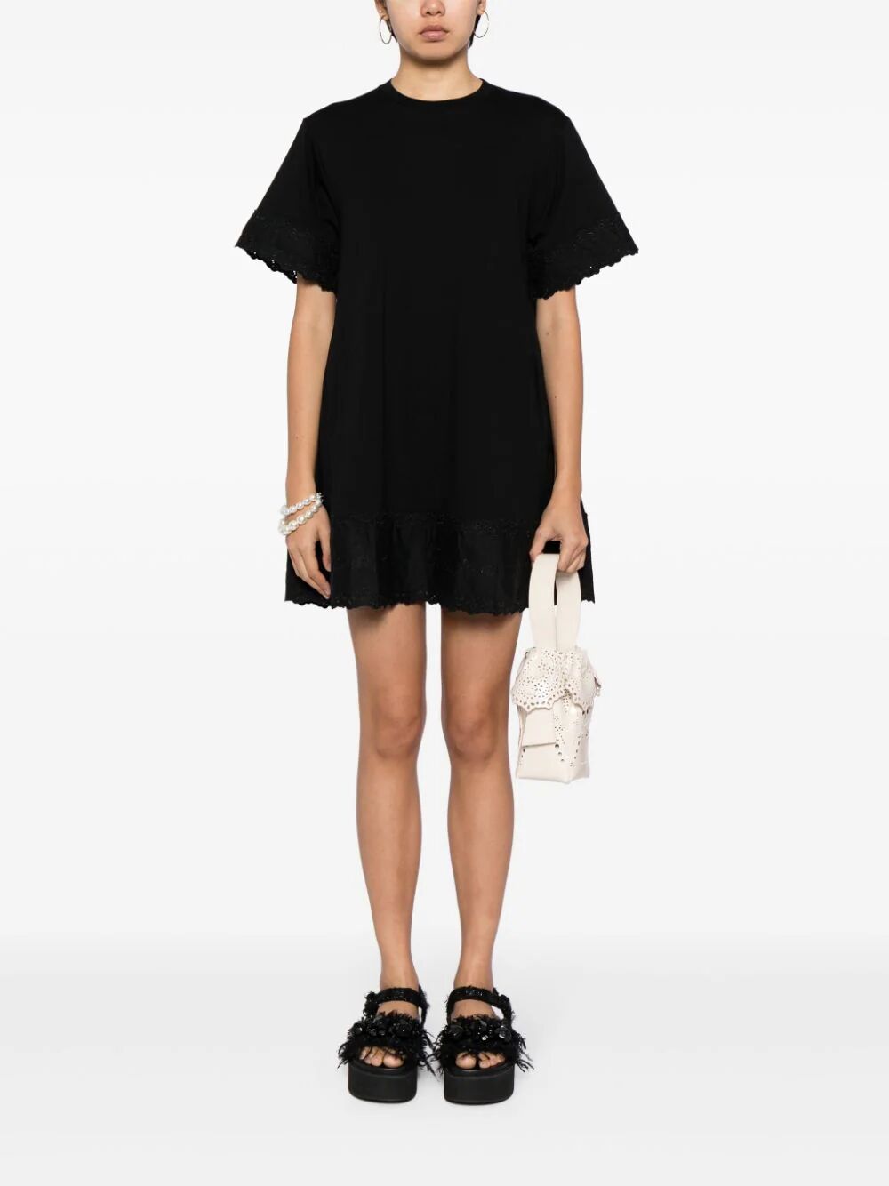 SIMONE ROCHA-A-LINE T-SHIRT DRESS W/ TRIM-7259T 0553 BLACK/BLACK