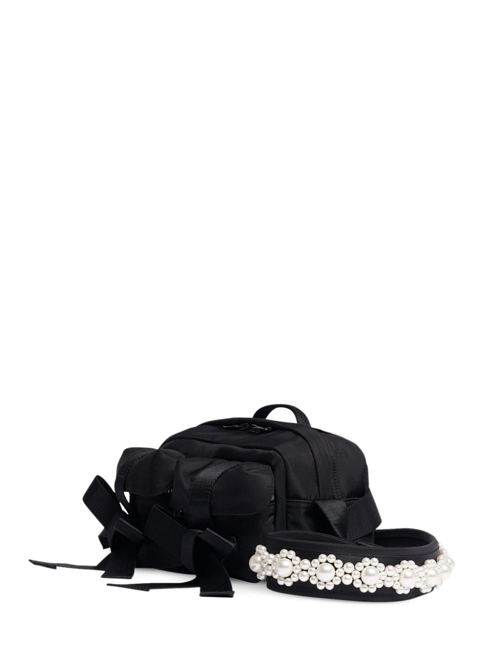 SIMONE ROCHA-BEADED CLASSIC BOW CROSSBODY BAG-BAG149B 0761 BLACK/PEARL