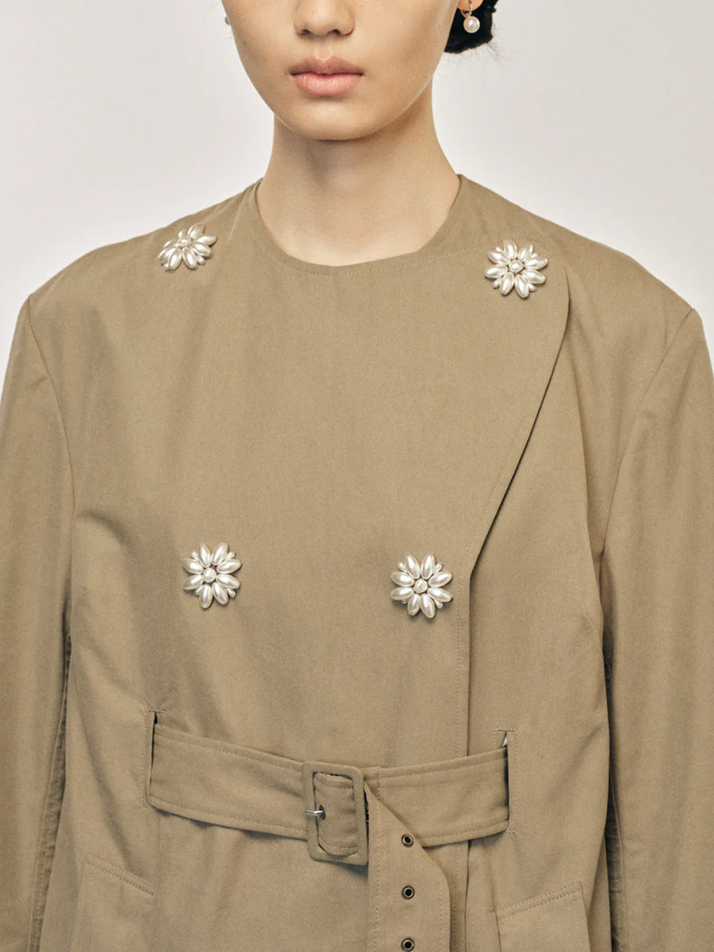 SIMONE ROCHA-BELTED LONG MULTI SLIT TRENCH COAT-