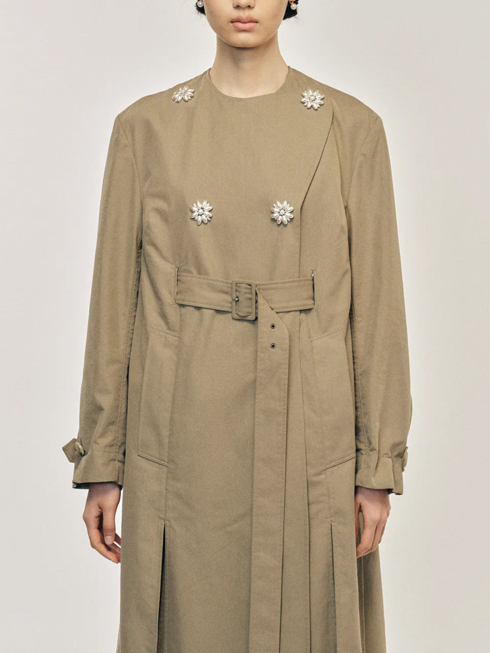 SIMONE ROCHA-BELTED LONG MULTI SLIT TRENCH COAT-