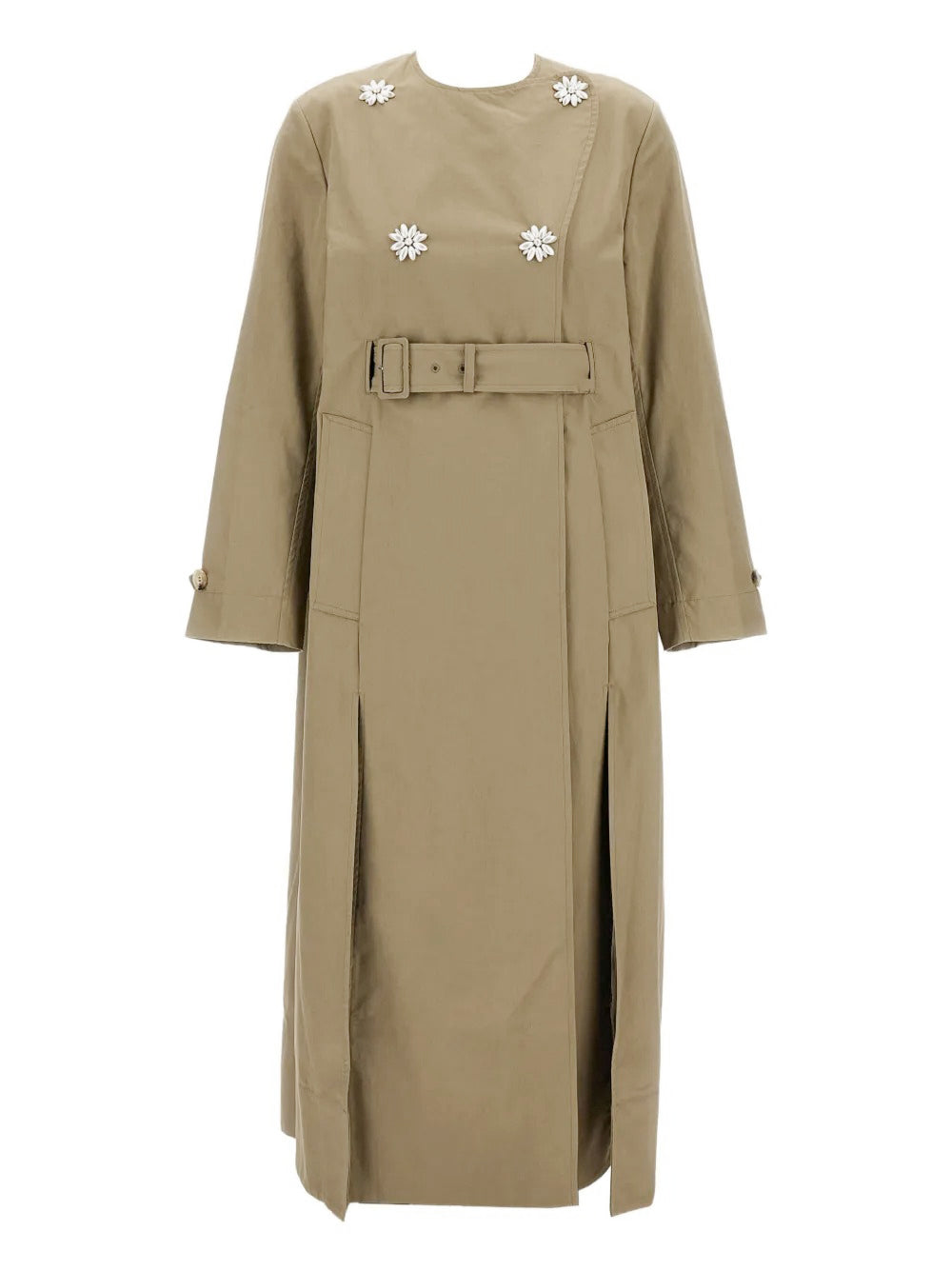 SIMONE ROCHA-BELTED LONG MULTI SLIT TRENCH COAT-