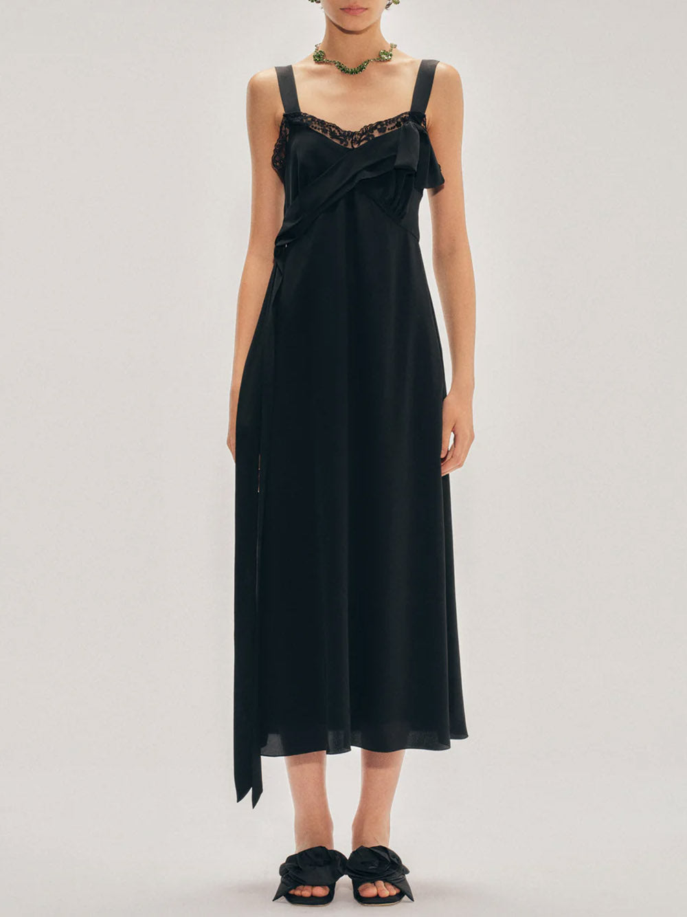 Bow Sash Slip Dress Black / 8