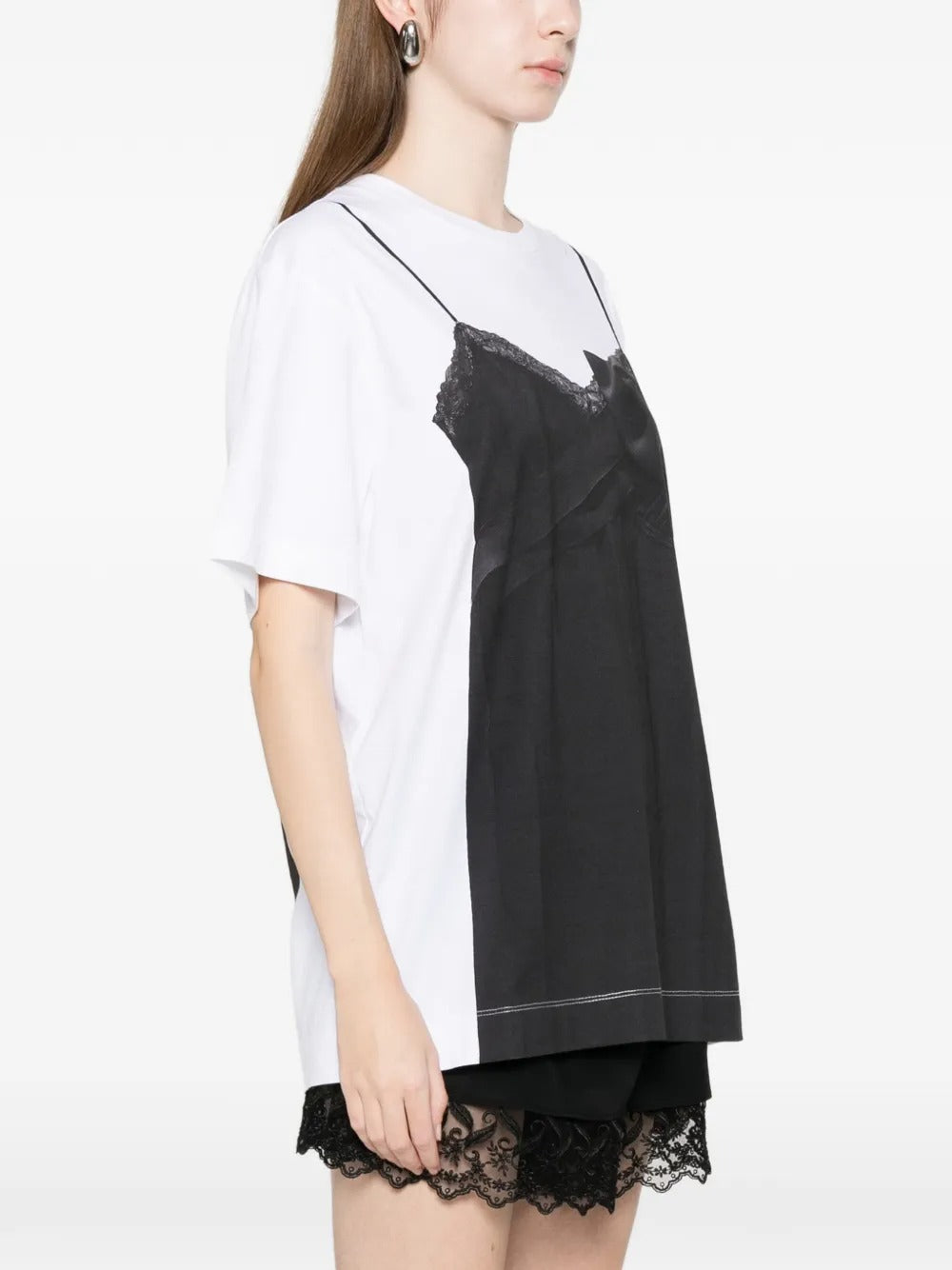 SIMONE ROCHA-BOW SASH SLIP DRESS TROMPE L`OEIL PRINT T-SHIRT-