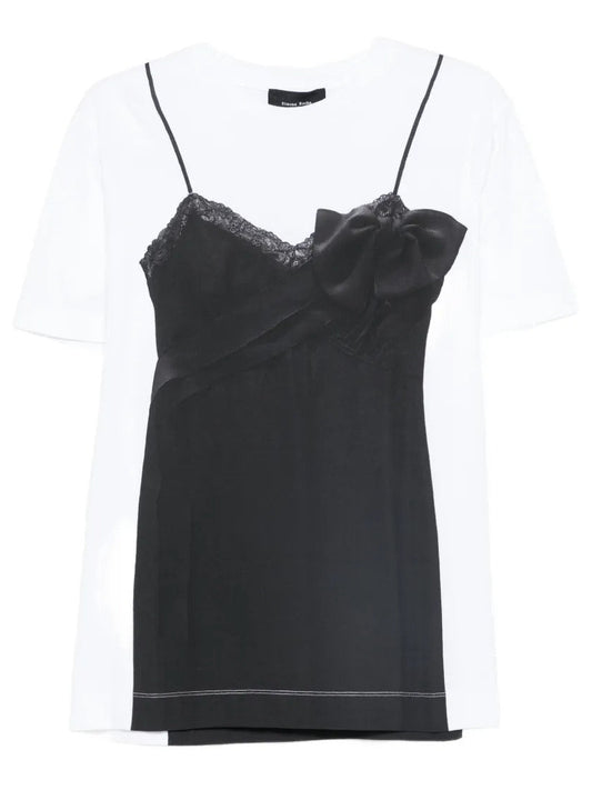 SIMONE ROCHA-BOW SASH SLIP DRESS TROMPE L`OEIL PRINT T-SHIRT-