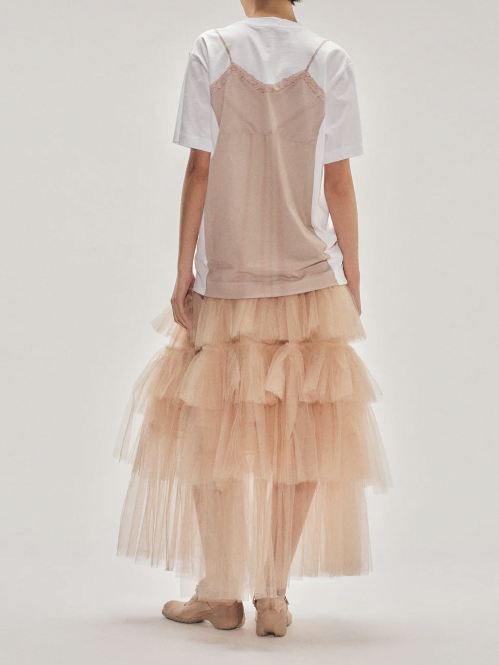 SIMONE ROCHA-BOW SASH SLIP DRESS TROMPE L`OEIL PRINT T-SHIRT-