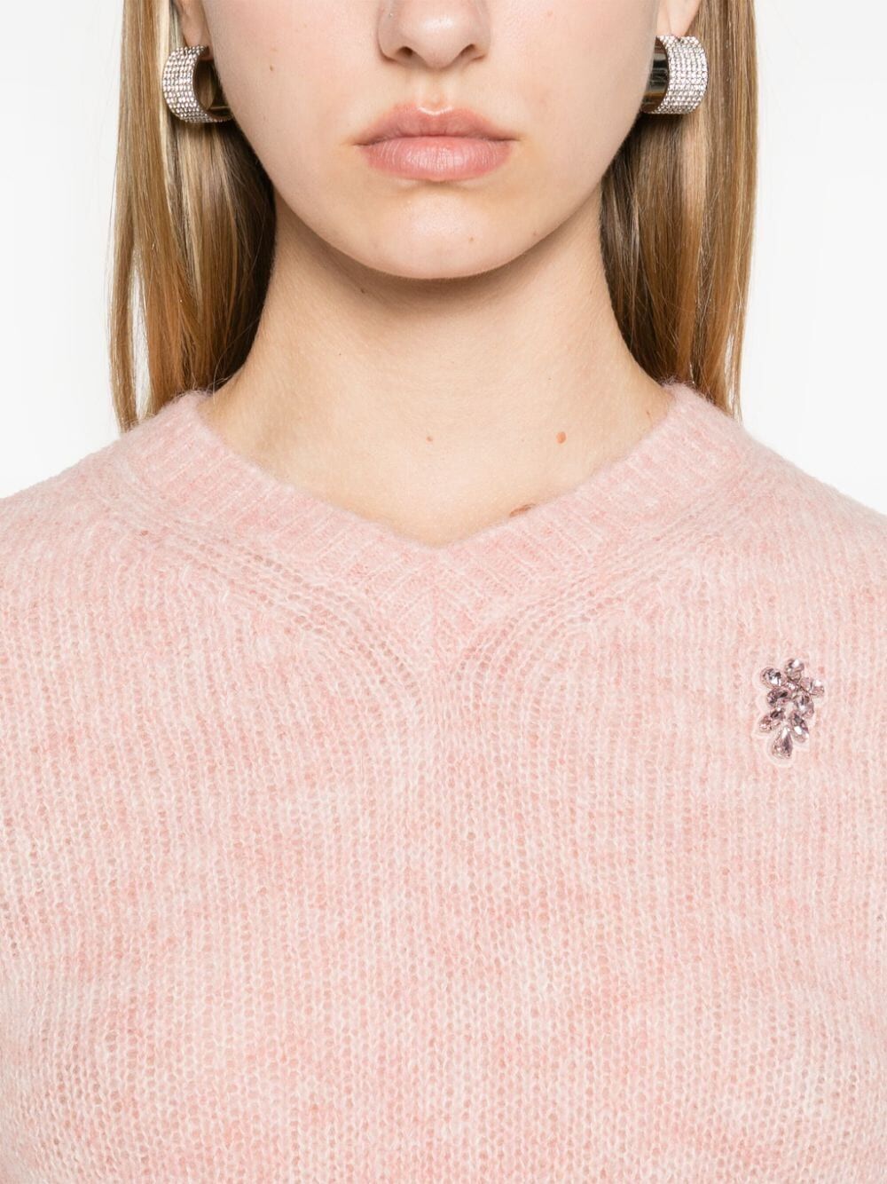 SIMONE ROCHA-CROPPED V-NECK ALPACA KNIT JUMPER-