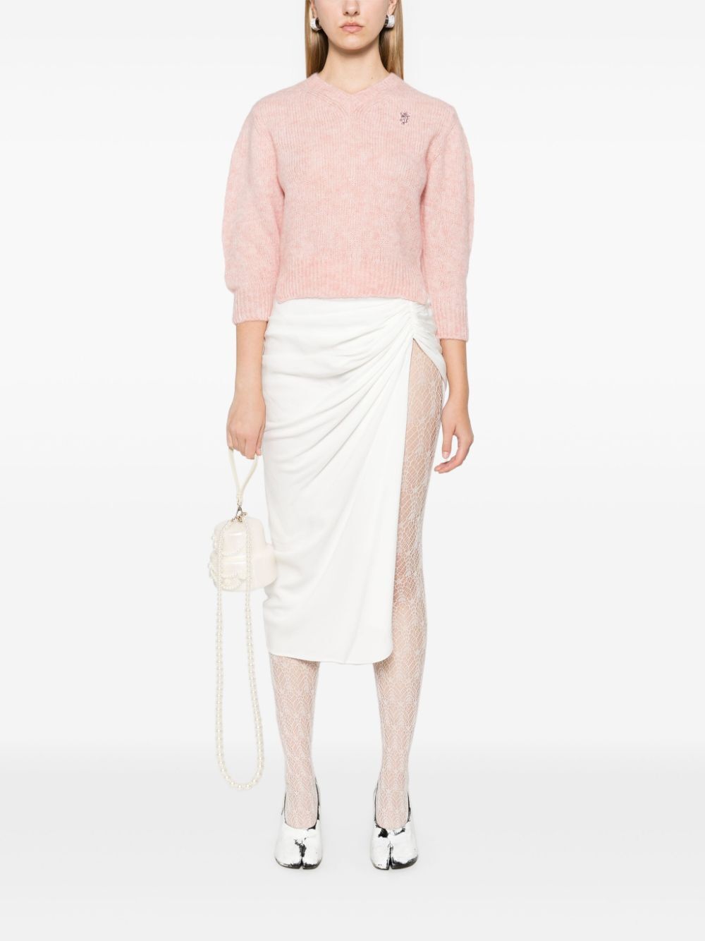 SIMONE ROCHA-CROPPED V-NECK ALPACA KNIT JUMPER-