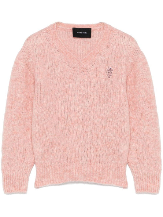 SIMONE ROCHA-CROPPED V-NECK ALPACA KNIT JUMPER-