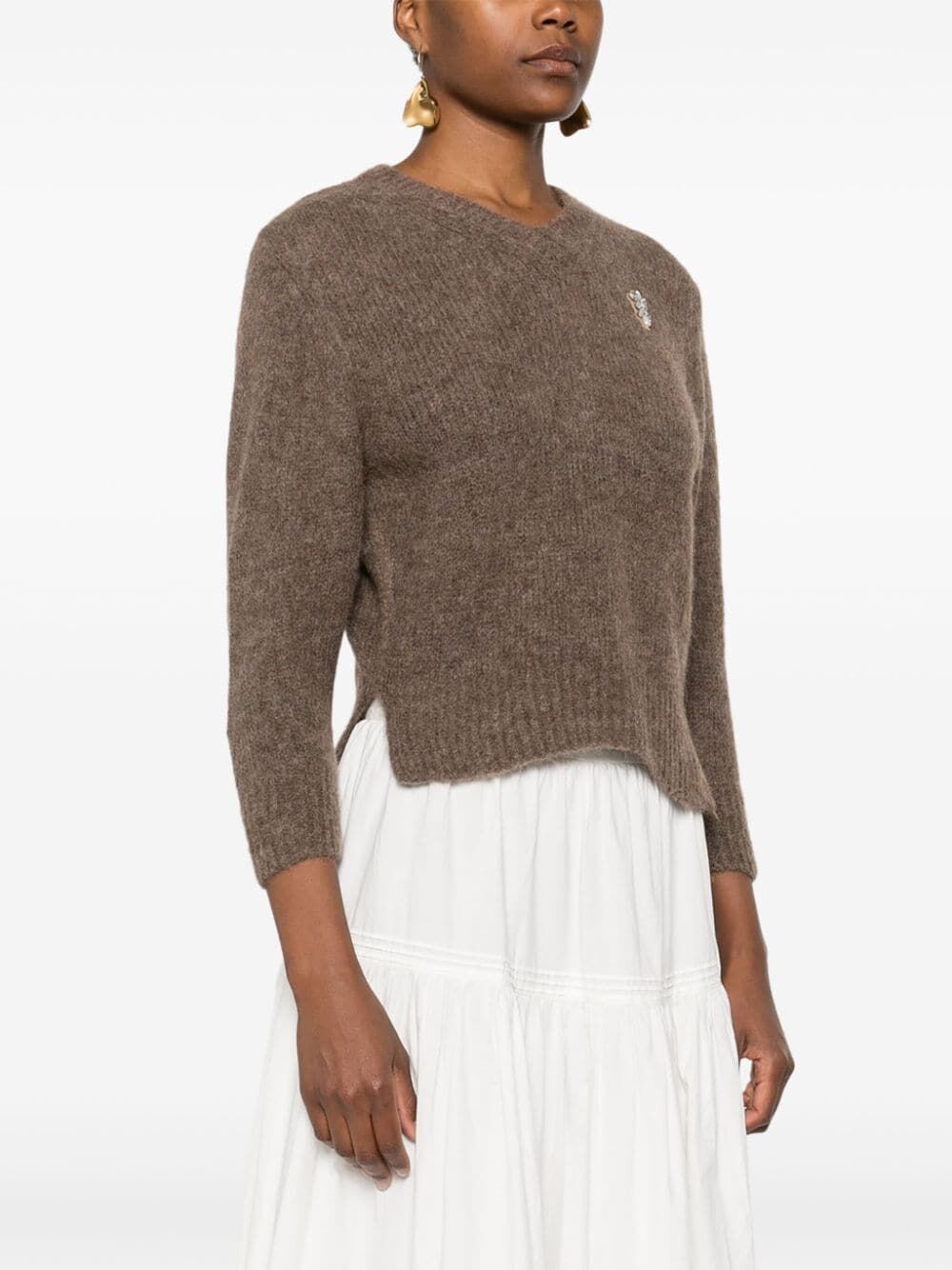 SIMONE ROCHA-CROPPED V-NECK ALPACA KNIT JUMPER-