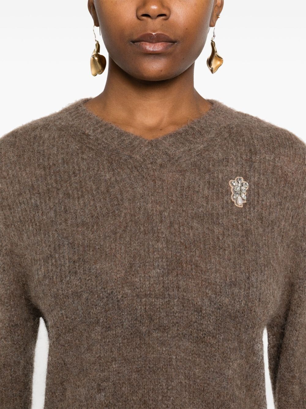 SIMONE ROCHA-CROPPED V-NECK ALPACA KNIT JUMPER-