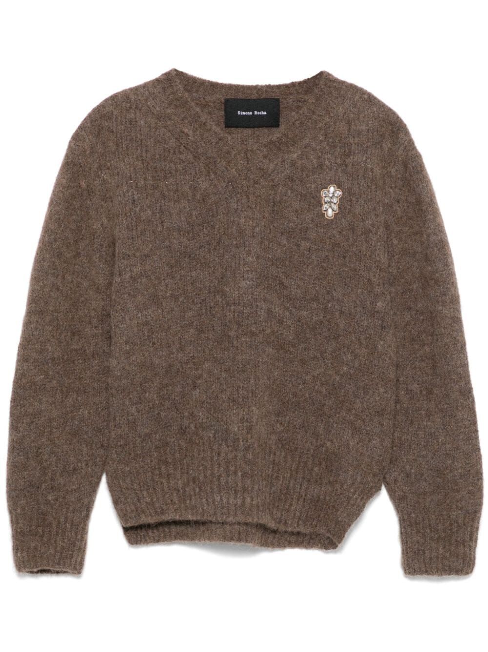 SIMONE ROCHA-CROPPED V-NECK ALPACA KNIT JUMPER-