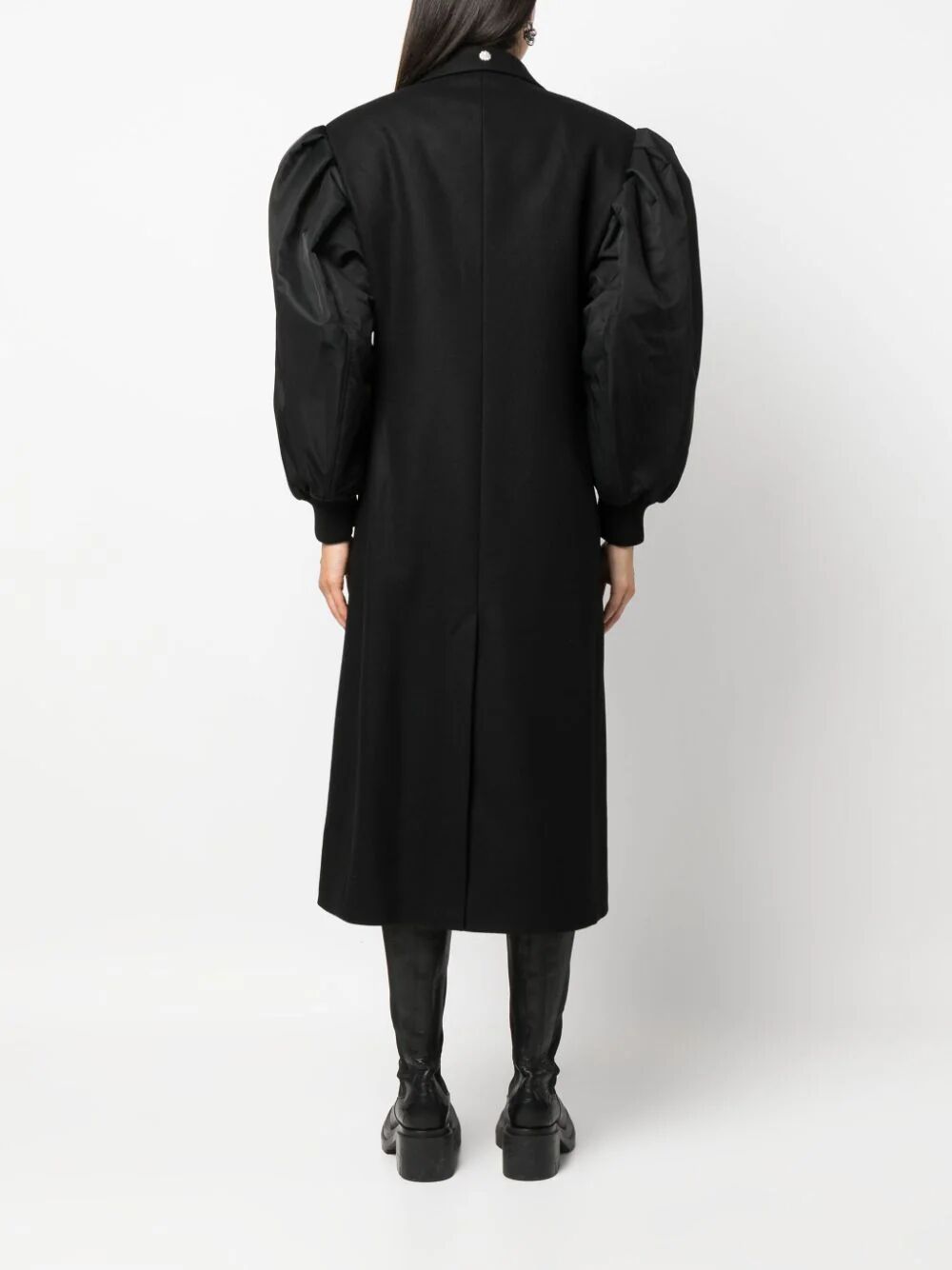 SIMONE ROCHA-DOUBLE BREASTED COAT W/ BOMBER SATIN SLEEVES-2034D 0254 BLACK/PEARL