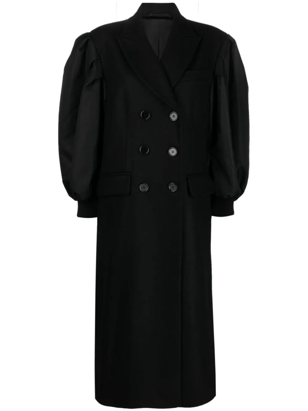 SIMONE ROCHA-DOUBLE BREASTED COAT W/ BOMBER SATIN SLEEVES-2034D 0254 BLACK/PEARL