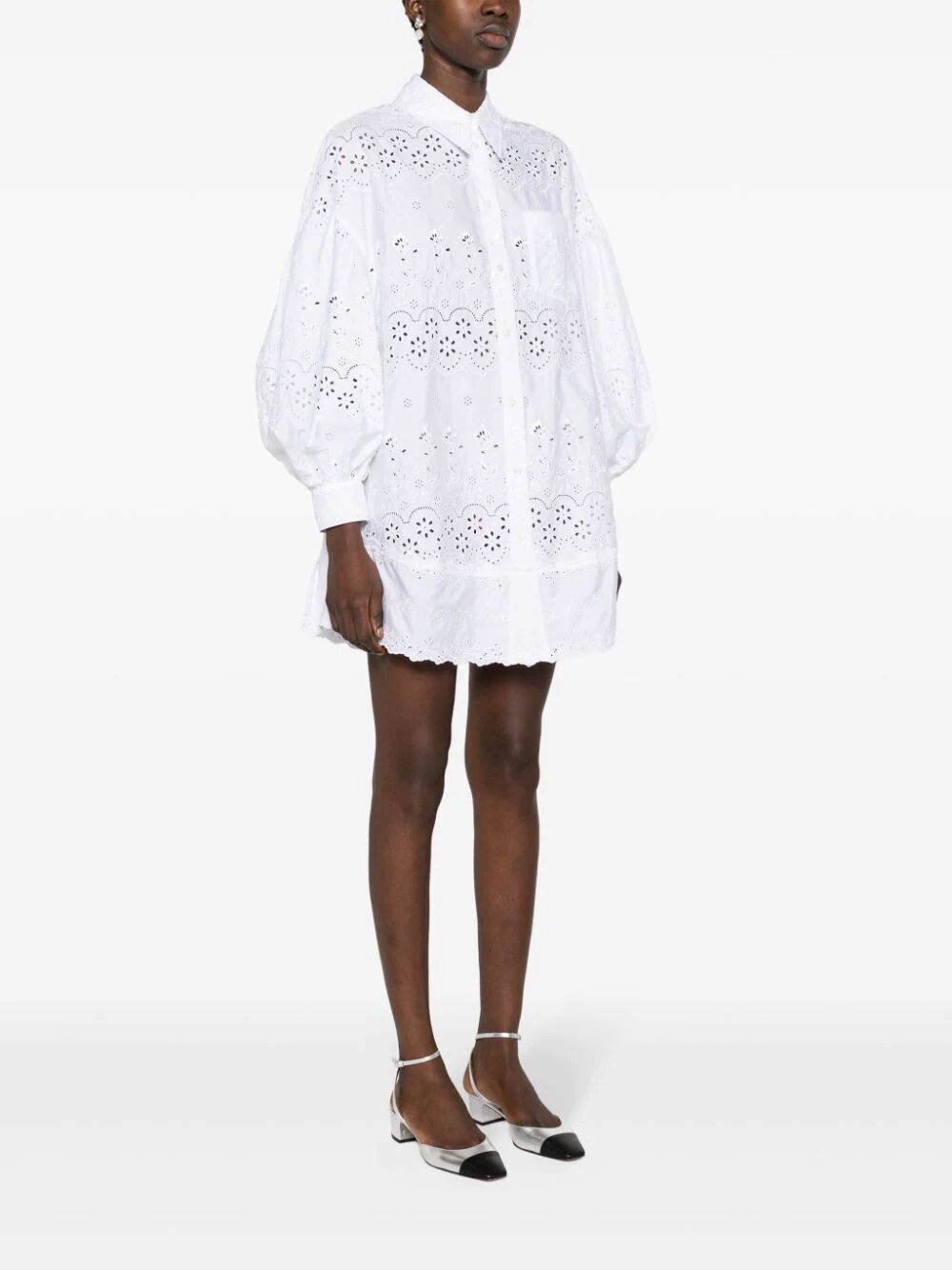 SIMONE ROCHA-DROP SIGNATURE SLEEVE SHORT SHIRT DRESS W/ TRIM-5216T 1061 WHITE/WHITE