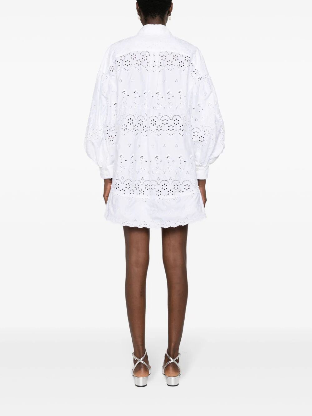 SIMONE ROCHA-DROP SIGNATURE SLEEVE SHORT SHIRT DRESS W/ TRIM-5216T 1061 WHITE/WHITE