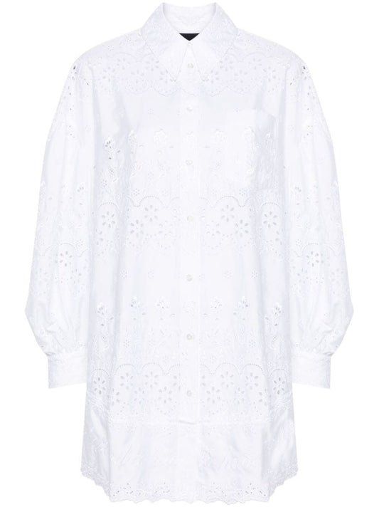 SIMONE ROCHA-DROP SIGNATURE SLEEVE SHORT SHIRT DRESS W/ TRIM-5216T 1061 WHITE/WHITE