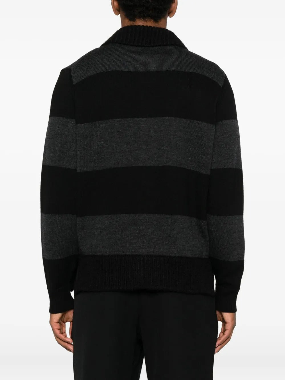 SIMONE ROCHA-FUZZY COLLAR STRIPED RUGBY KNIT CARDIGAN W/ EMB-