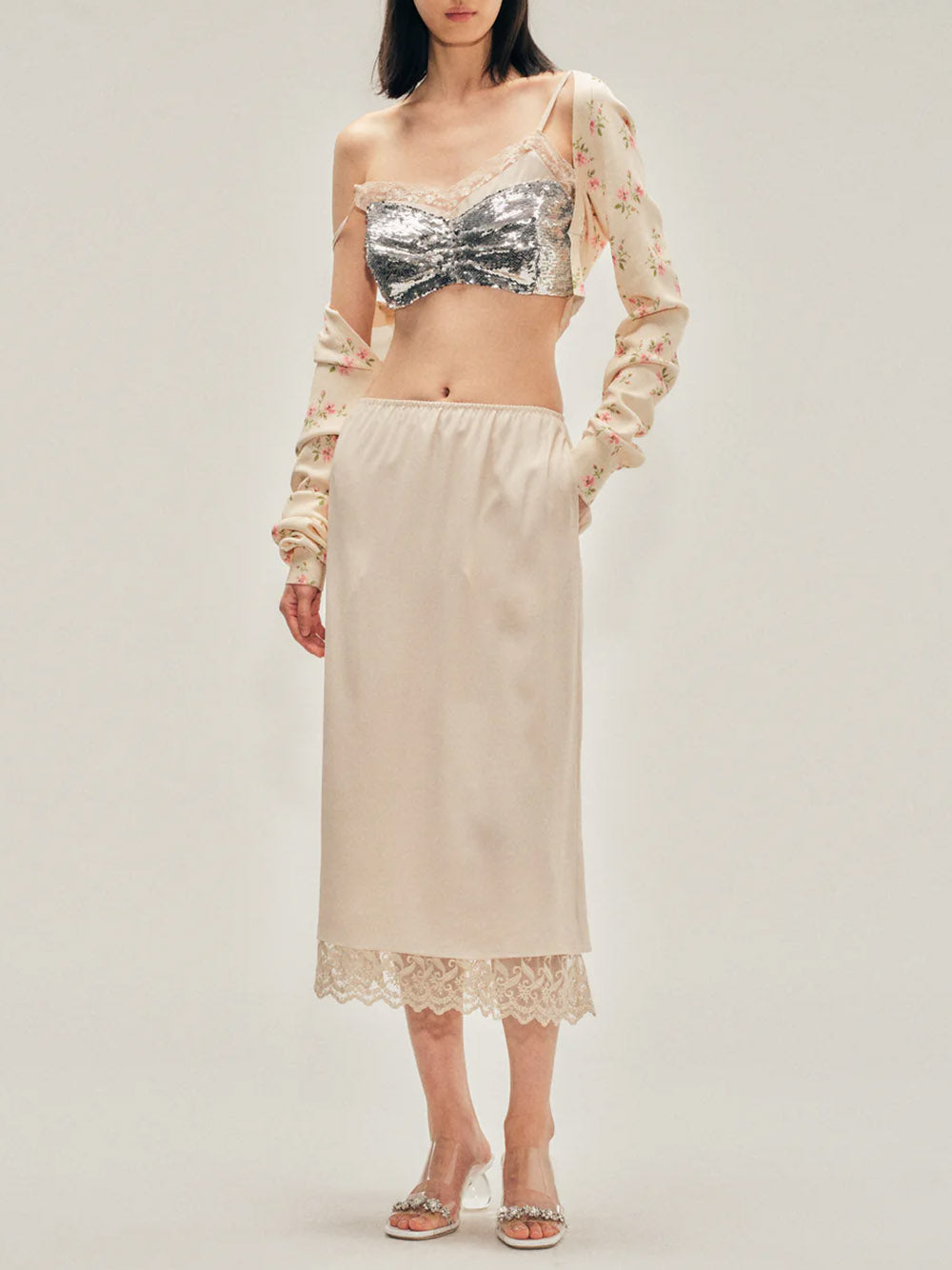 SIMONE ROCHA-LACE TRIM NEGLIGEE SKIRT-