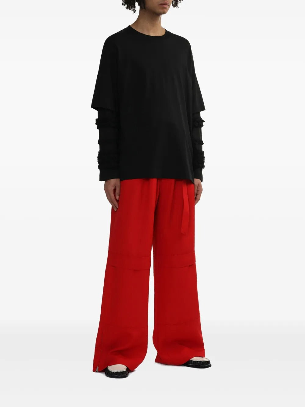 SIMONE ROCHA-LAYERED RUFFLE FRILL LONG SLEEVE T-SHIRT-
