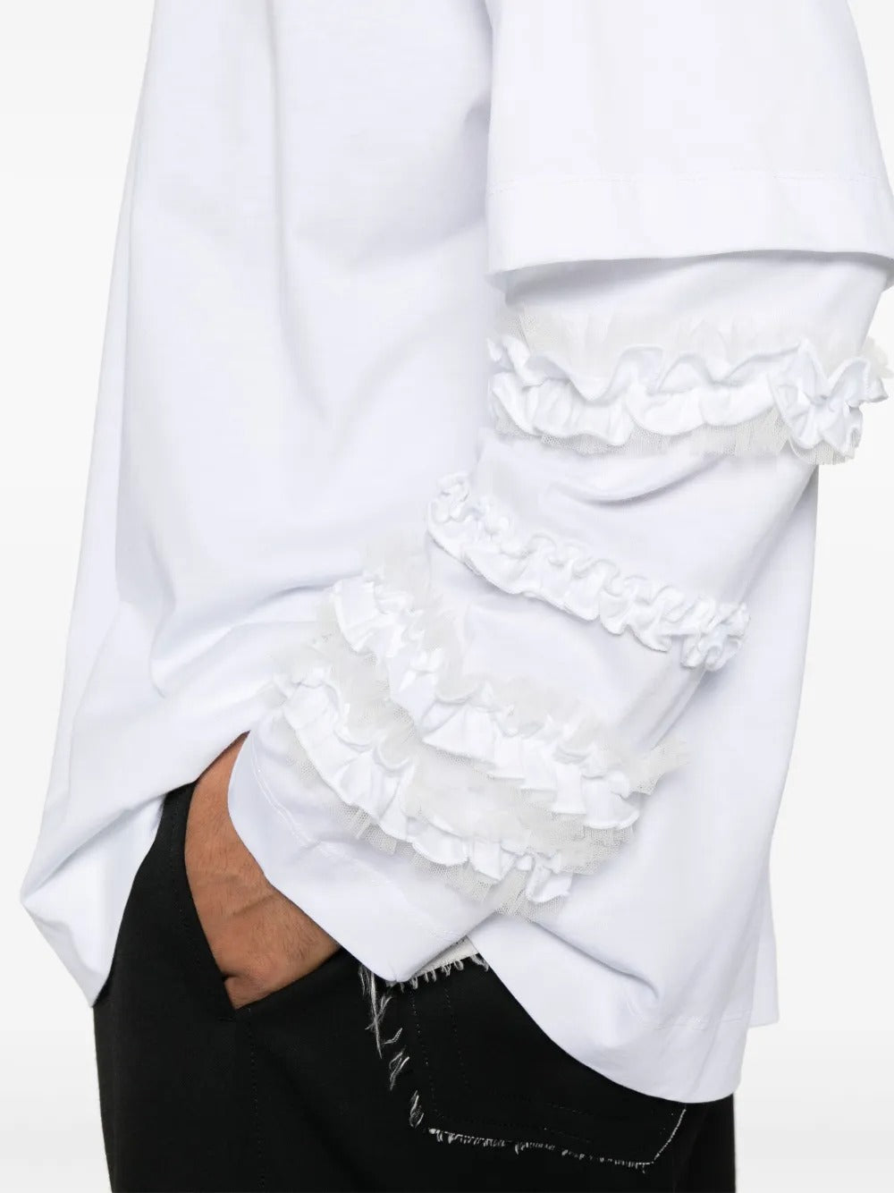 SIMONE ROCHA-LAYERED RUFFLE FRILL LONG SLEEVE T-SHIRT-