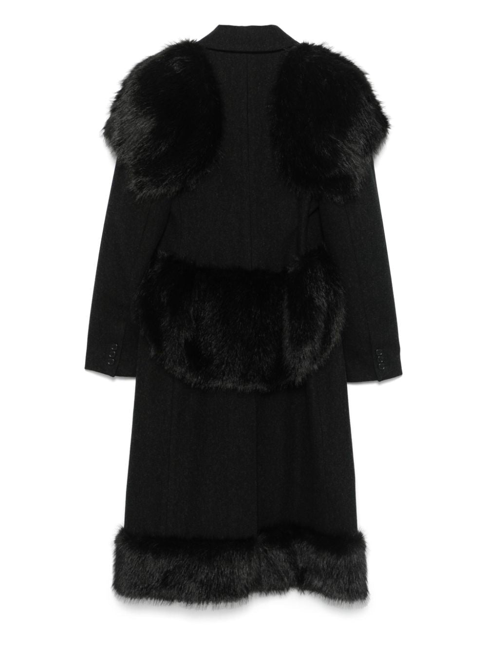 SIMONE ROCHA-LONG FAUX FUR DETAIL SCULPTED COAT W/ EMB-2053FB 1042 CHARCOAL/BLACK/CLEAR