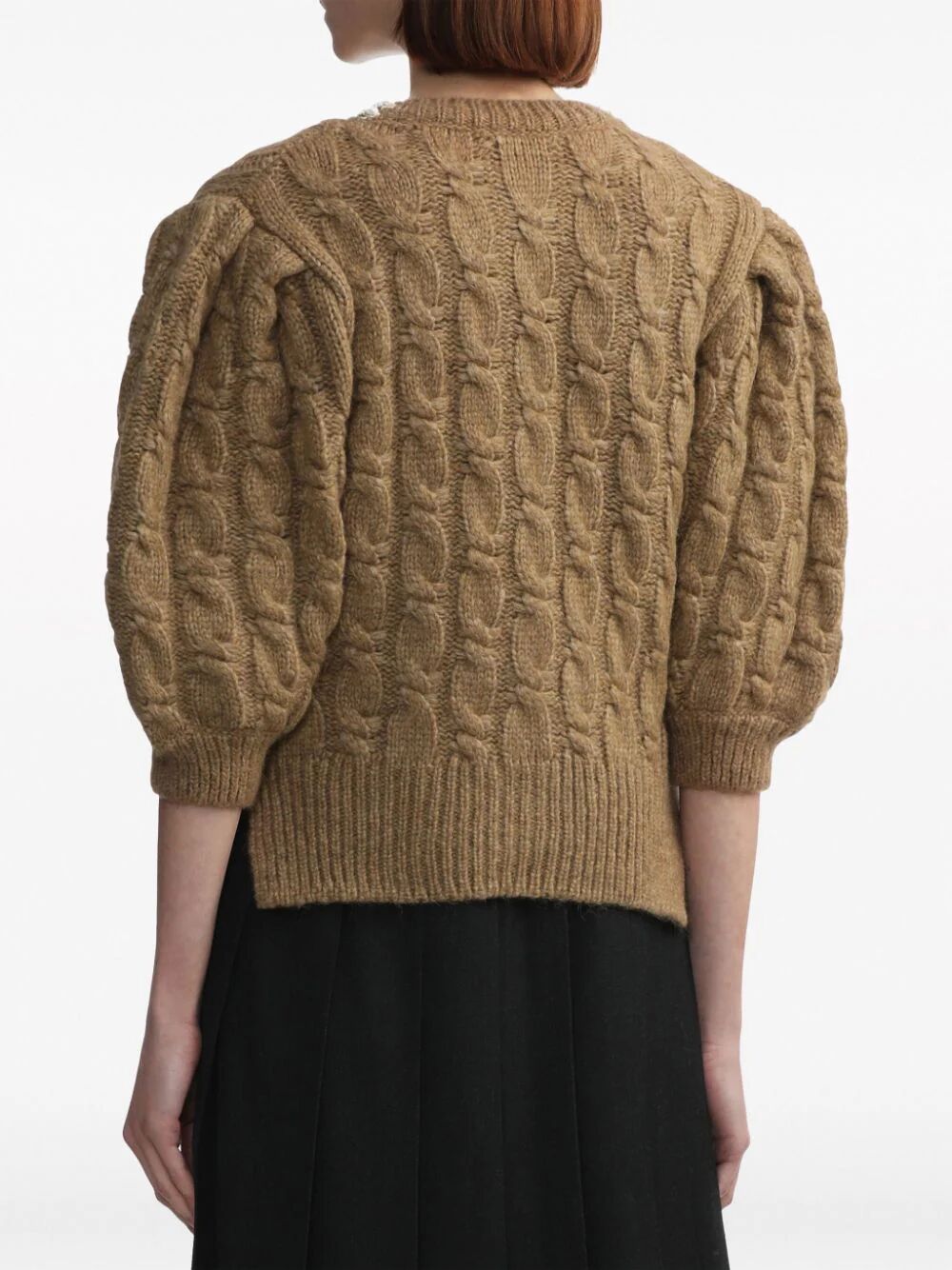 SIMONE ROCHA-LONG SLEEVE CABLE KNIT JUMPER W/ EMBL-WMK39B 0640 CAMEL/PEARL/CLEAR