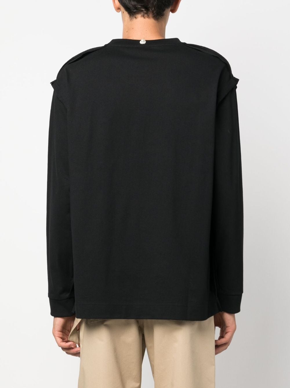 SIMONE ROCHA-LONG SLEEVE T-SHIRT W/ POCKET & DAISY EMBL-5178D 0562 BLACK/PEARL