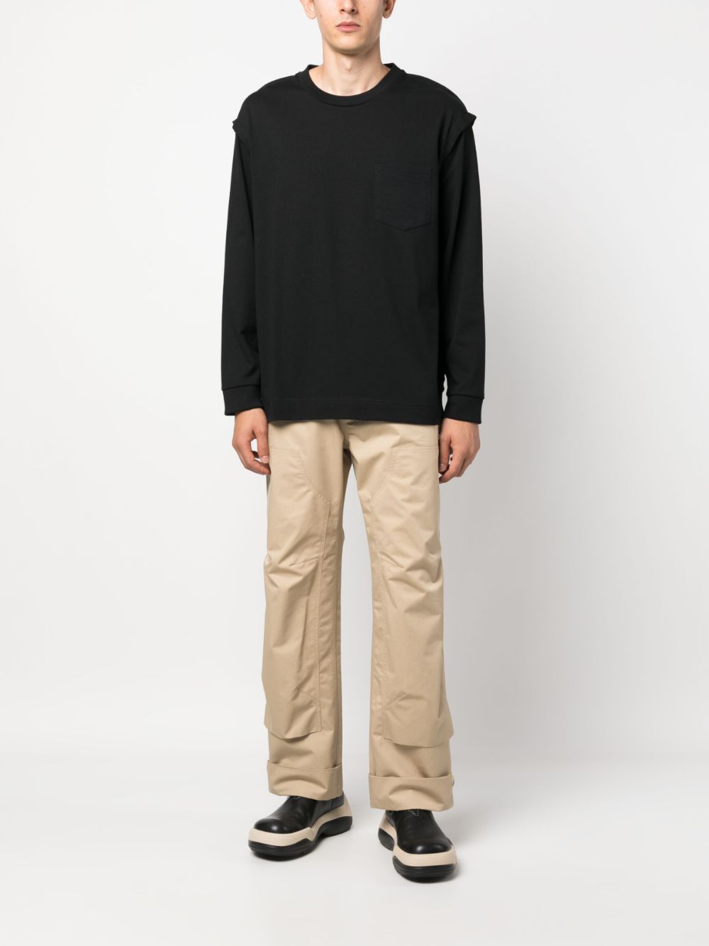 SIMONE ROCHA-LONG SLEEVE T-SHIRT W/ POCKET & DAISY EMBL-5178D 0562 BLACK/PEARL