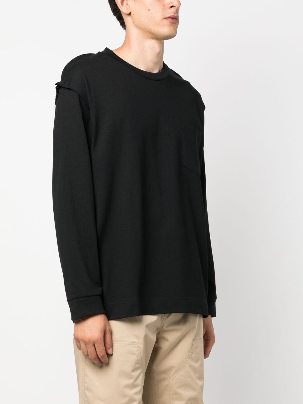 SIMONE ROCHA-LONG SLEEVE T-SHIRT W/ POCKET & DAISY EMBL-5178D 0562 BLACK/PEARL